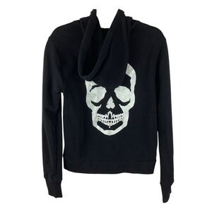 Zadig & Voltaire Comfy For Skull Full Zip Black Hoodie with Silver Foil Skull